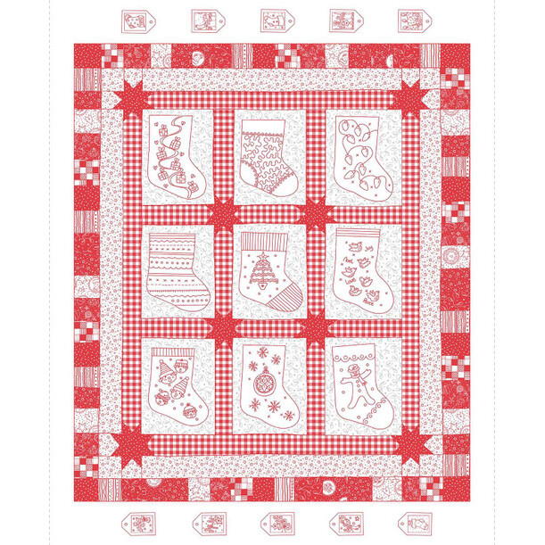 panel with 3 x 3 squares with stockings and border panels