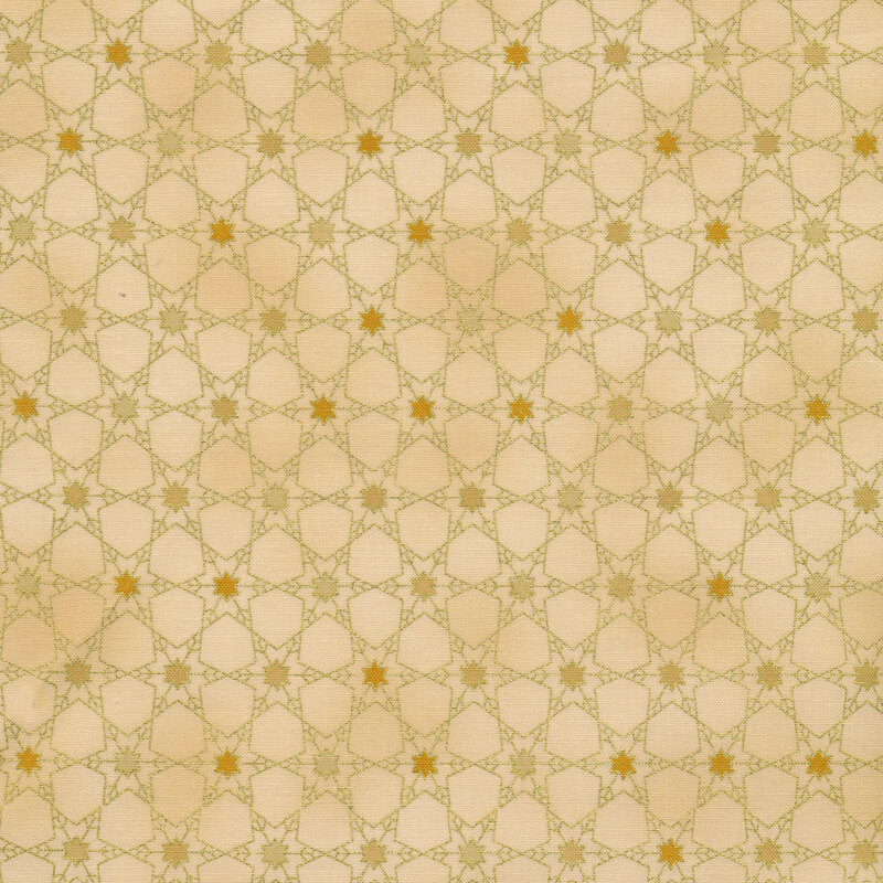 Light beige fabric with gold metallic touching stars forming a geometric pattern