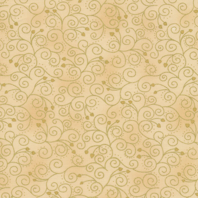Light beige fabric with gold metallic swirling vines and leaves