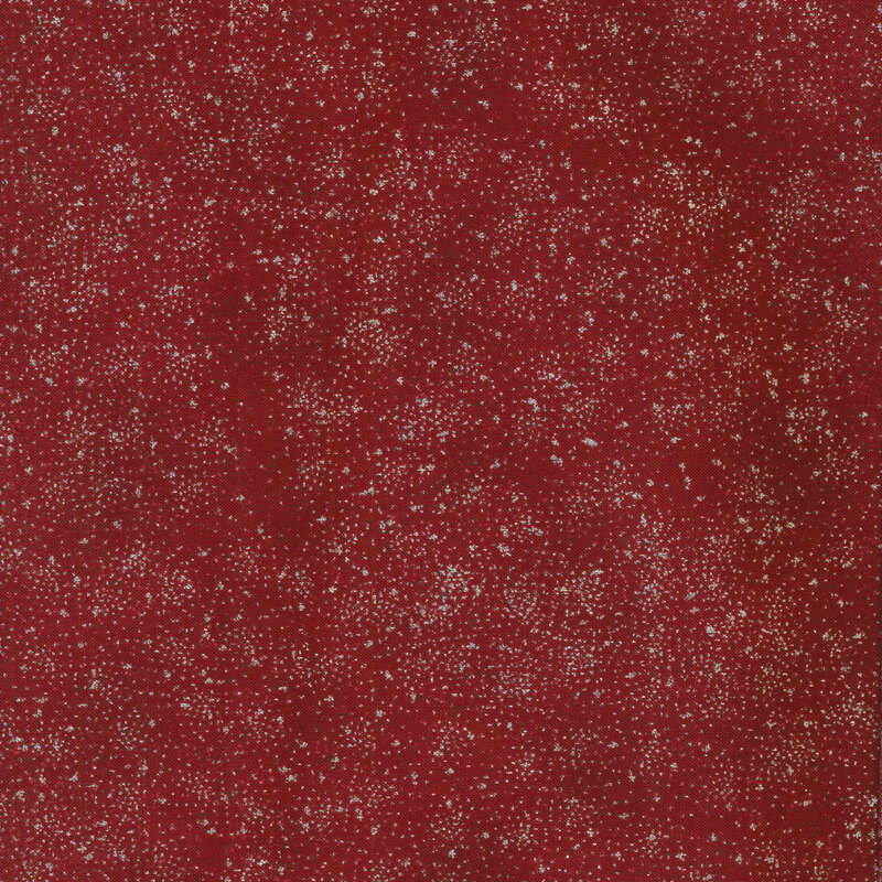 red mottled fabric dark red and silver metallic speckles all over
