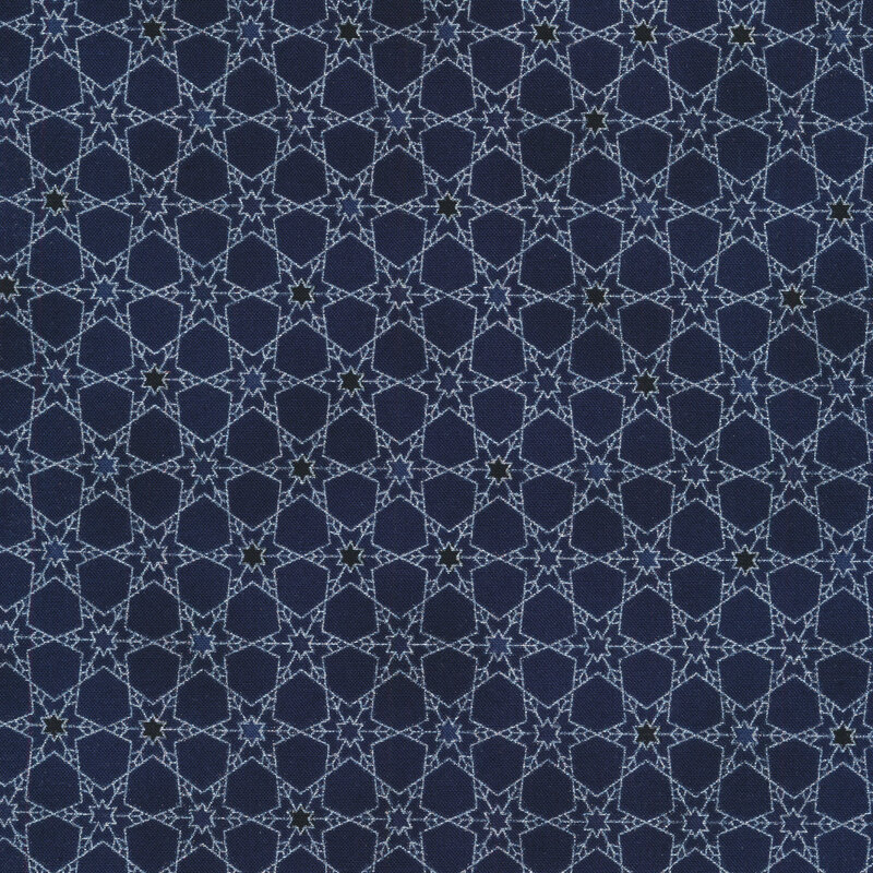 Navy blue silver metallic touching stars forming a geometric pattern