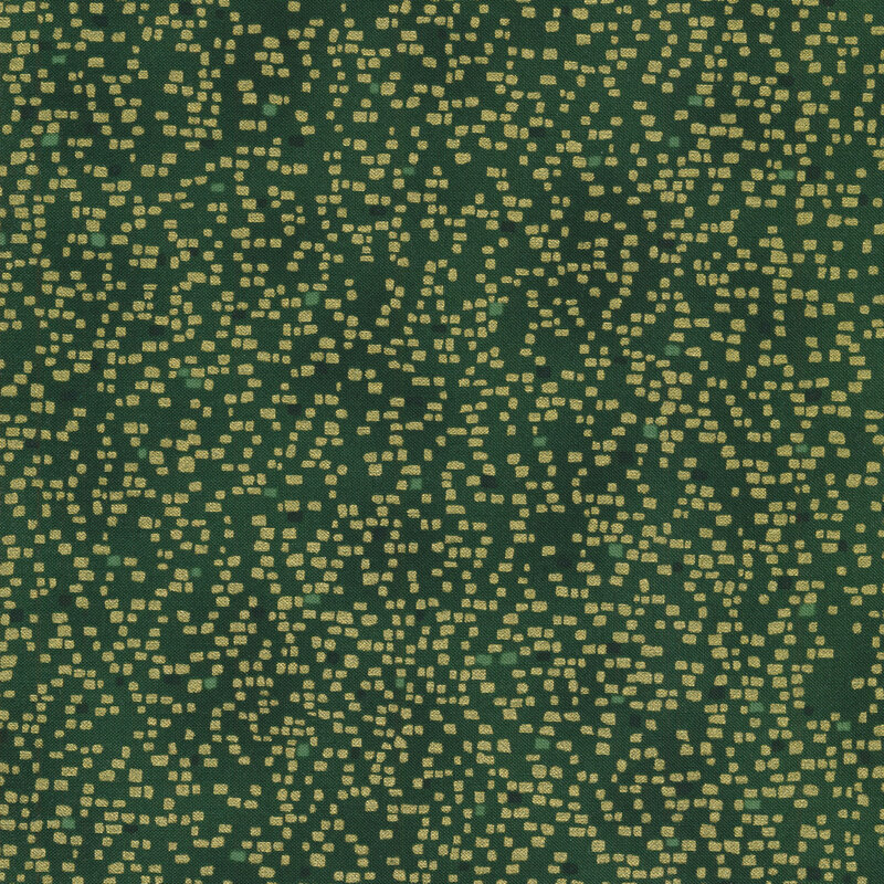Forest green fabric with dark green and gold metallic squares all over