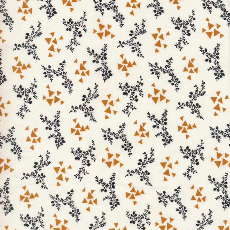 black vines and clusters of orange triangles on a cream background