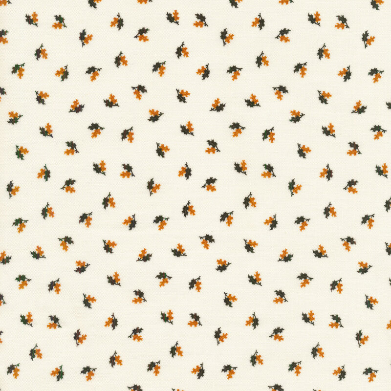 orange and gray ditsy tossed leaves on a cream background