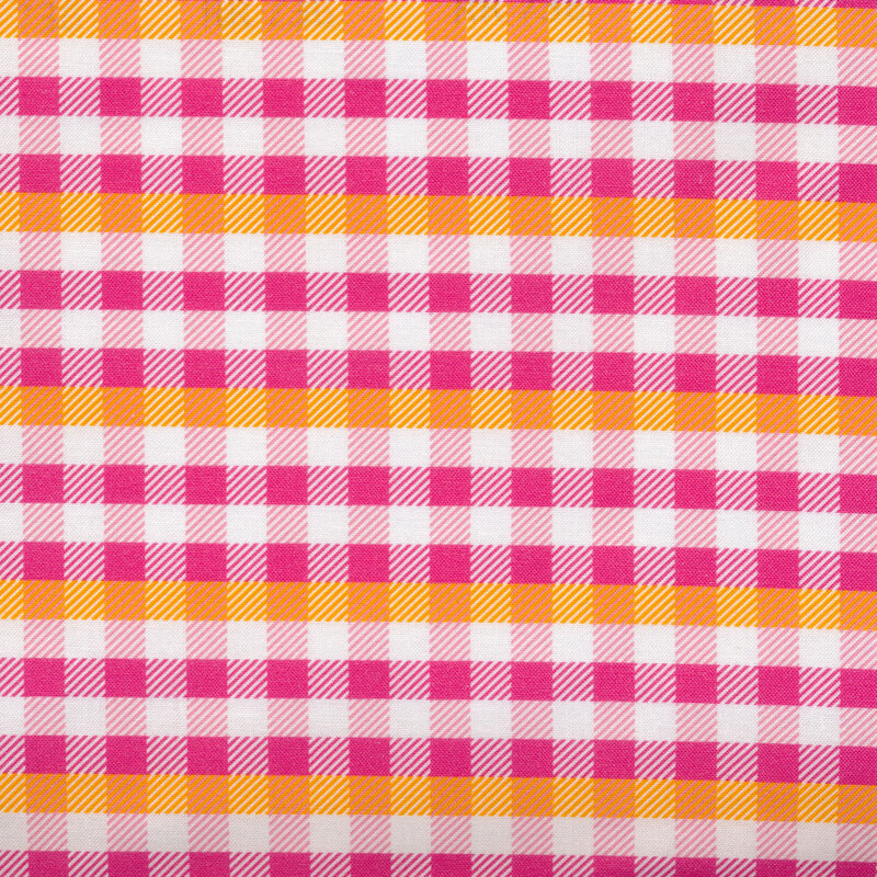 Pink, yellow, and white plaid fabric