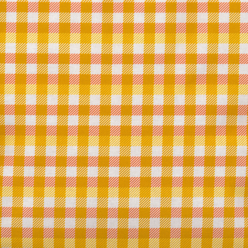 Yellow, orange, and white plaid fabric