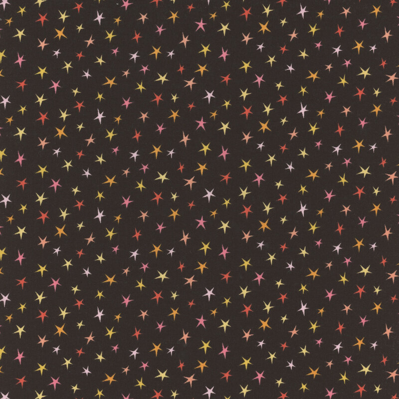 Black fabric with colorful stars all over