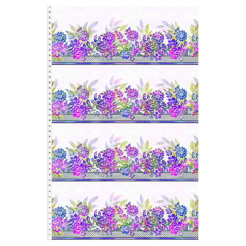 full fabric image of purple and blue floral border stripe