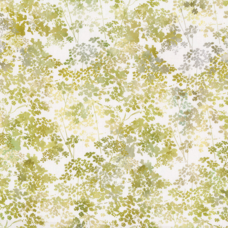 green leafy print on a white background. 