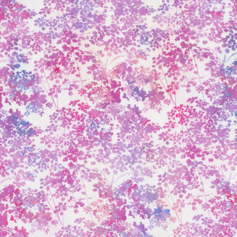 pink and magenta leafy print on a white background