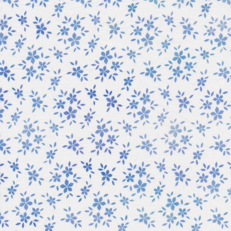 clusters of blue flowers on a white background