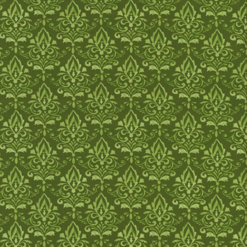 Green tonal damask print fabric