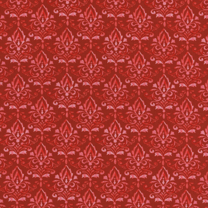 Red tonal damask print fabric