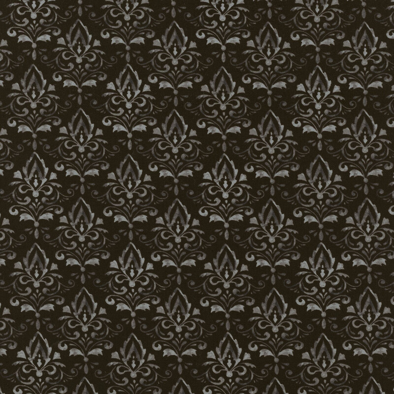 Black and gray tonal damask print fabric