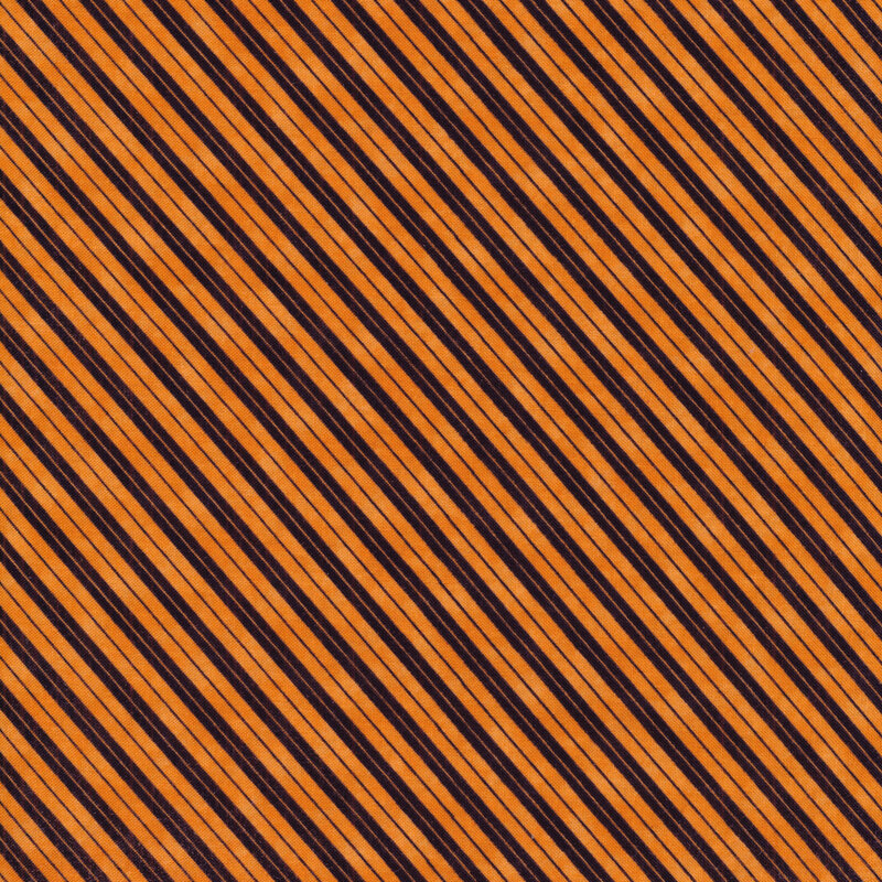 Orange fabric with black bias stripes all over