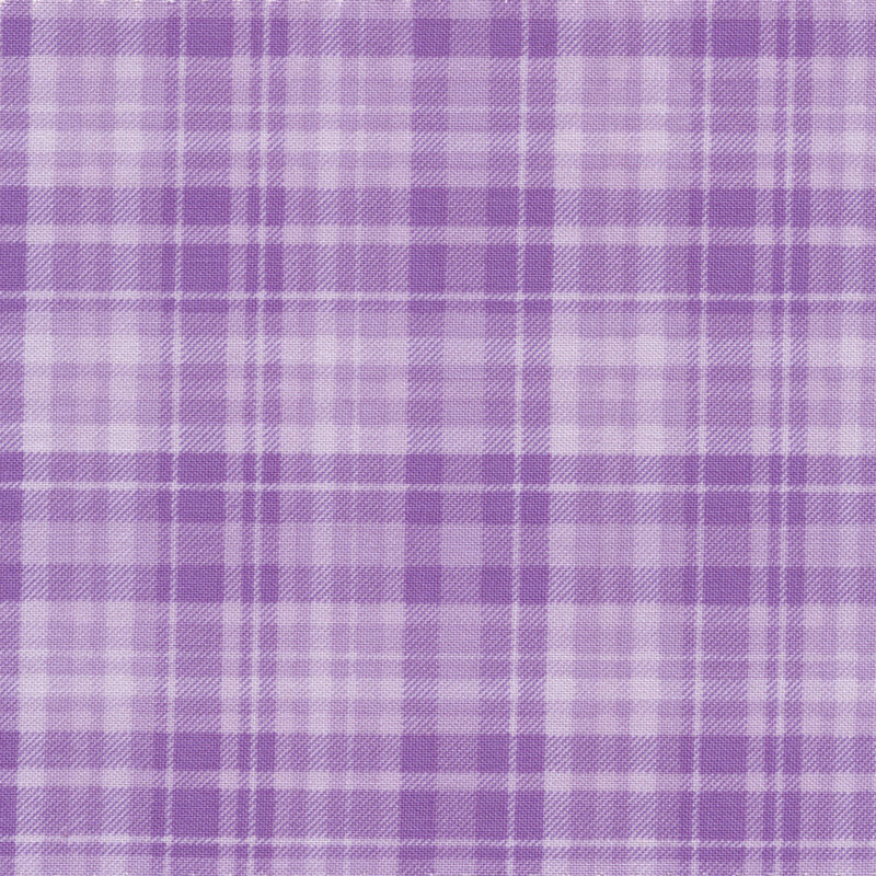 Scan of fabric featuring light purple plaid print