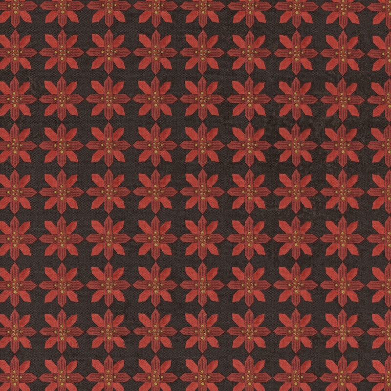 Distressed charcoal fabric with folk art poinsettias all over