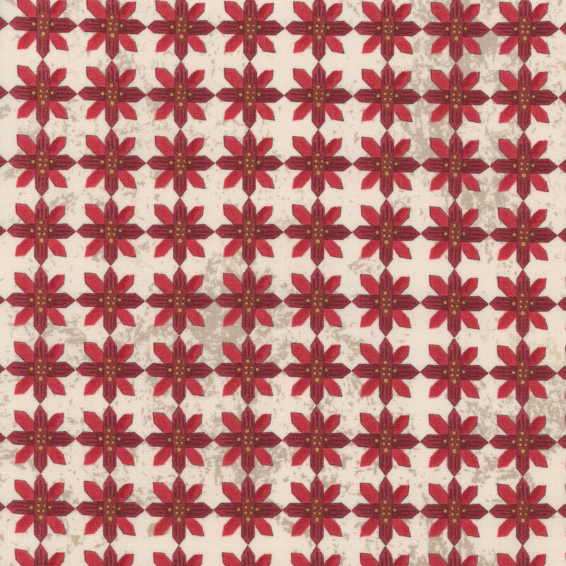 Distressed cream fabric with folk art poinsettias all over