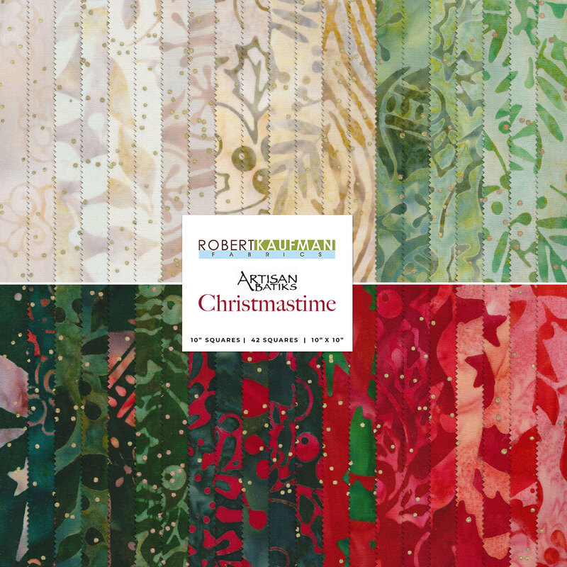 A stacked collage of fabrics included in the Artisan Batiks Christmastime 10