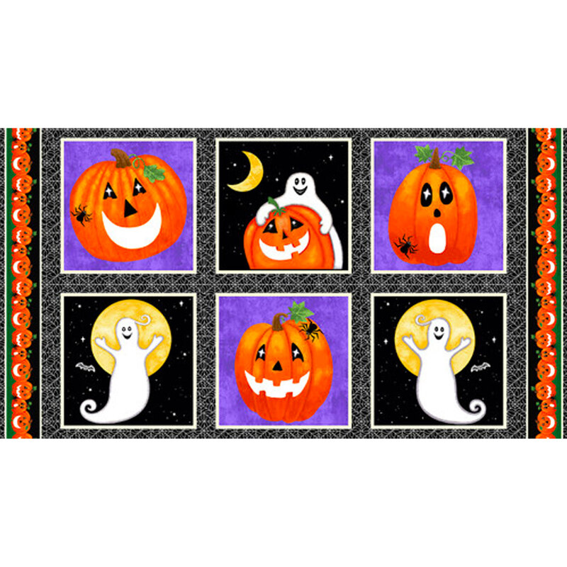 Halloween block panel with 6 blocks with jack-o-lanterns and ghosts