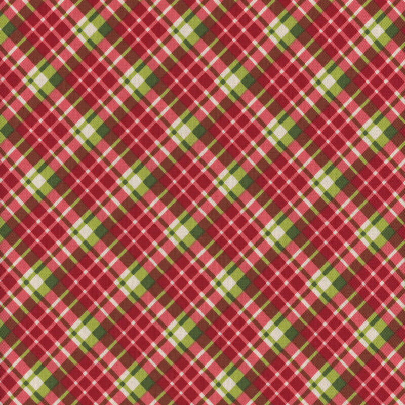 Red, green, and cream plaid fabric