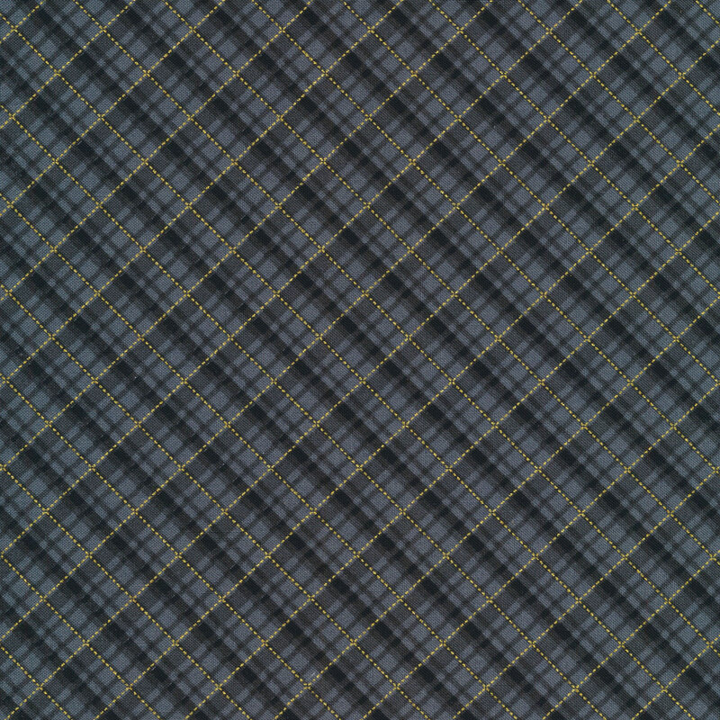 Charcoal plaid fabric with gold metallic accents