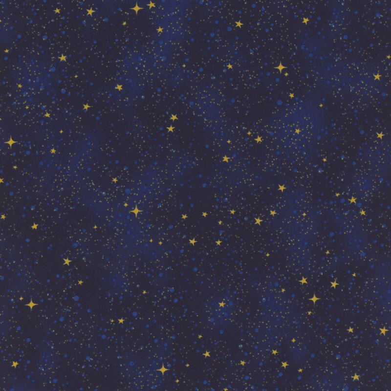 fabric featuring gold yellow stars on a navy blue background