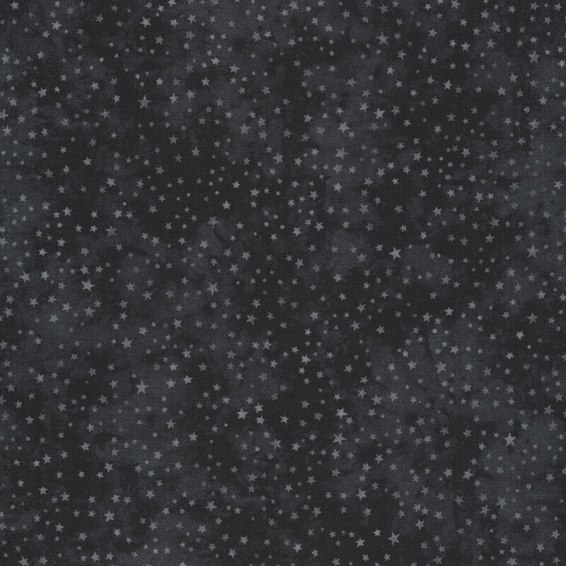 Dark charcoal mottled fabric with light gray stars all over