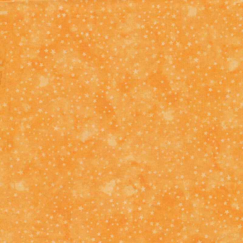 Bright orange mottled fabric with light orange stars all over