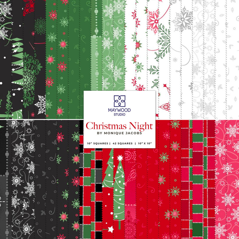 A stacked collage of fabrics included in the Christmas Night 10