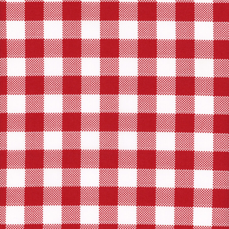 White on red plaid fabric