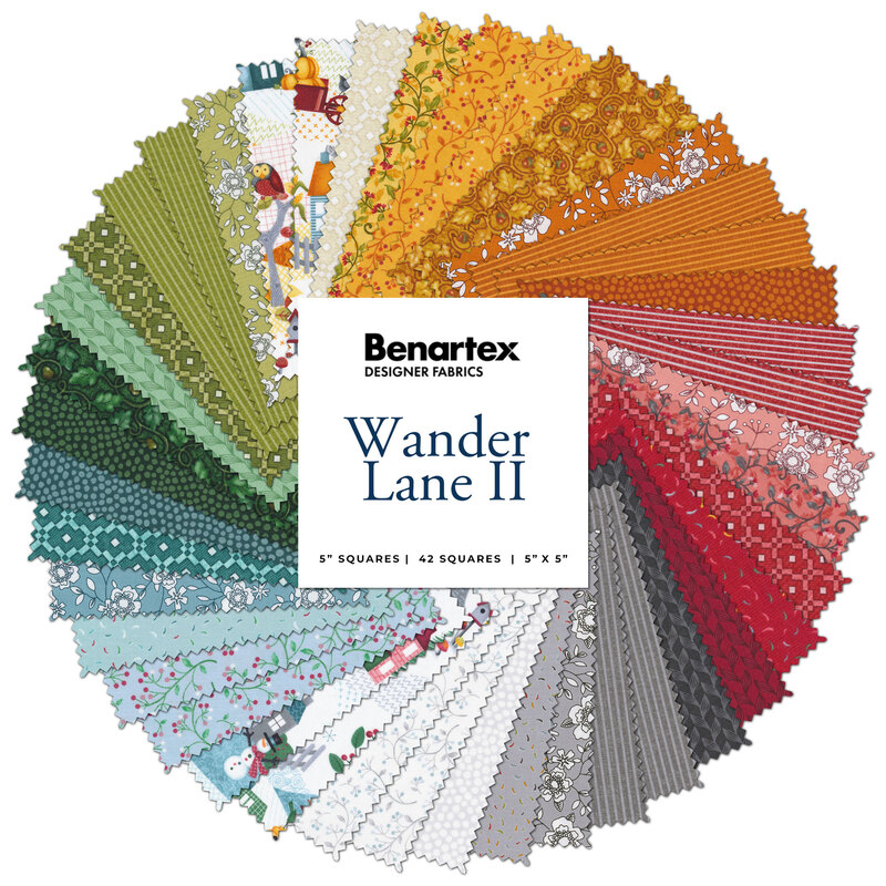 A collage of fabrics included in the Wander Lane II collection