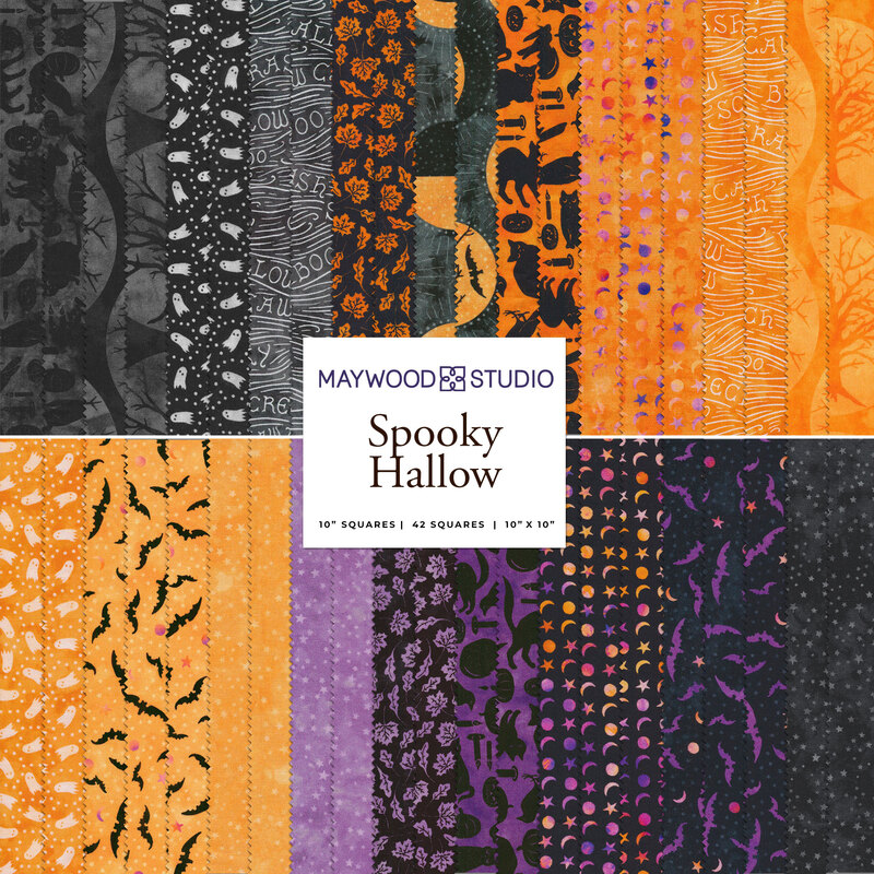 A collage of all fabrics included in Spooky Hallow 10