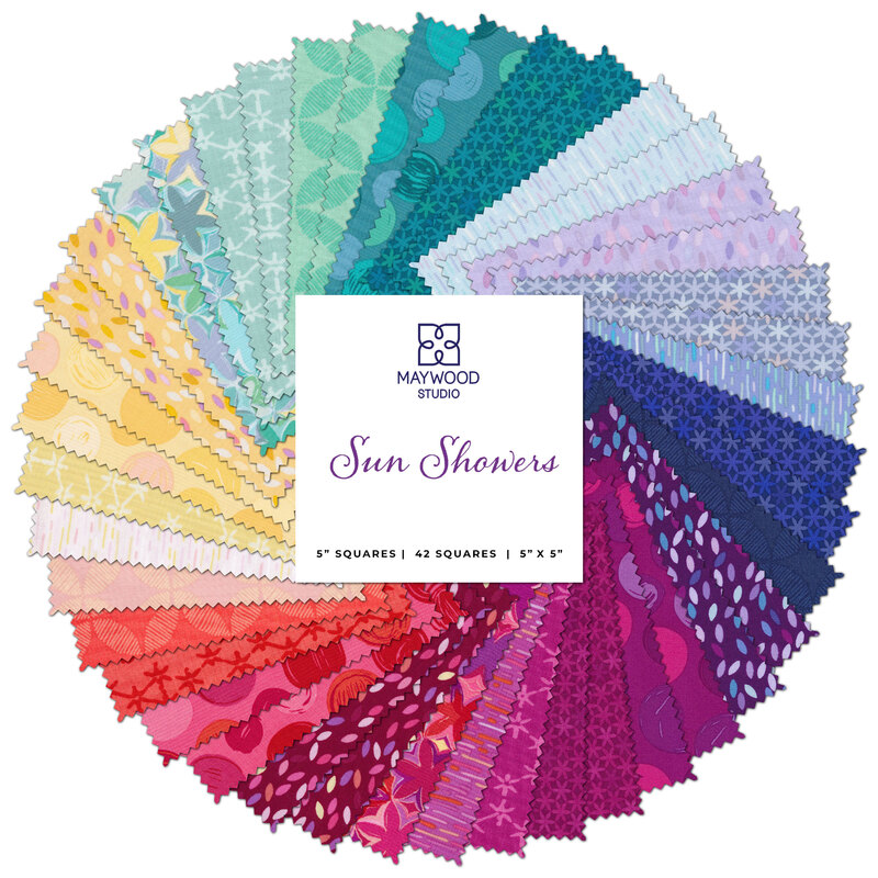 A collage of fabrics included in the Sun Showers 5