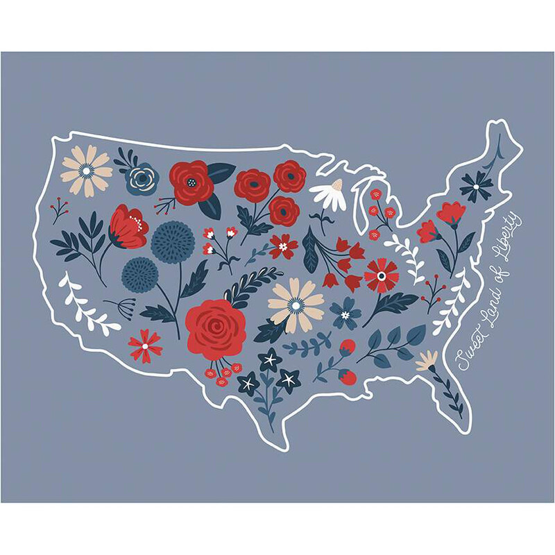 fabric panel of the united states with flowers inside the borders