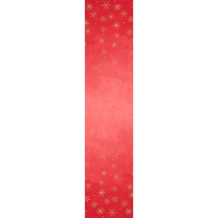full ombre image of cherry red ombre pattern with gold metallic snowflakes