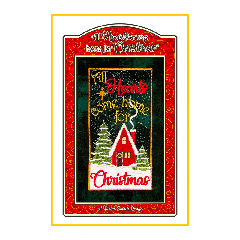 Front of all hearts come home for christmas table top display pattern decorated with a house and trees