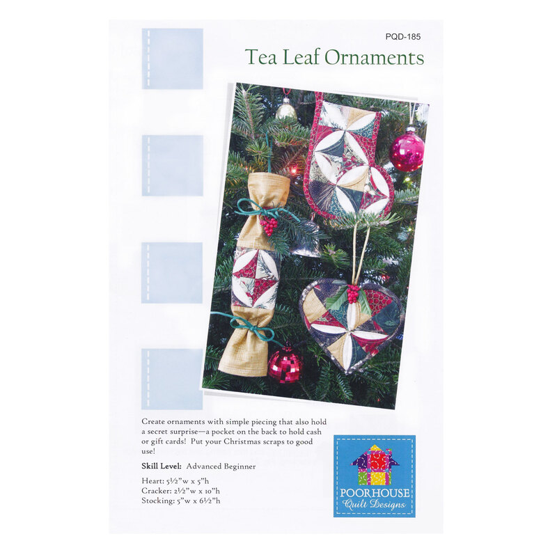 Image of front of tea leaf ornaments pattern, demonstrating the finished ornaments
