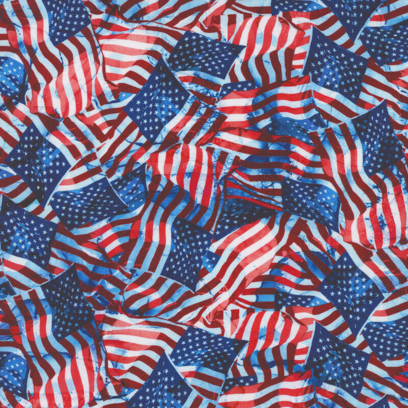 Fabric covered in textured american flags