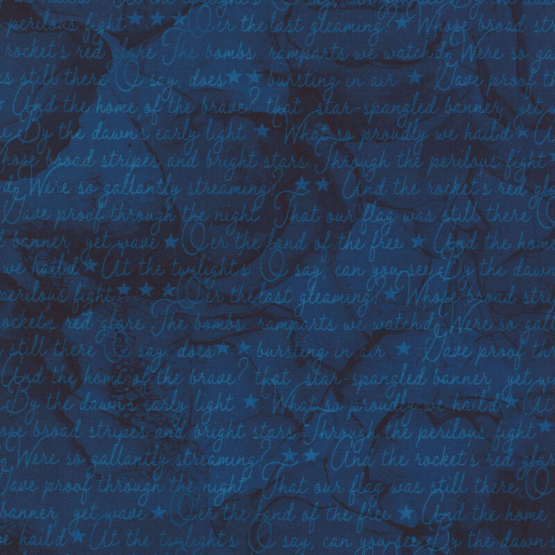 navy blue fabric covered in the lyrics to the star spangled banner