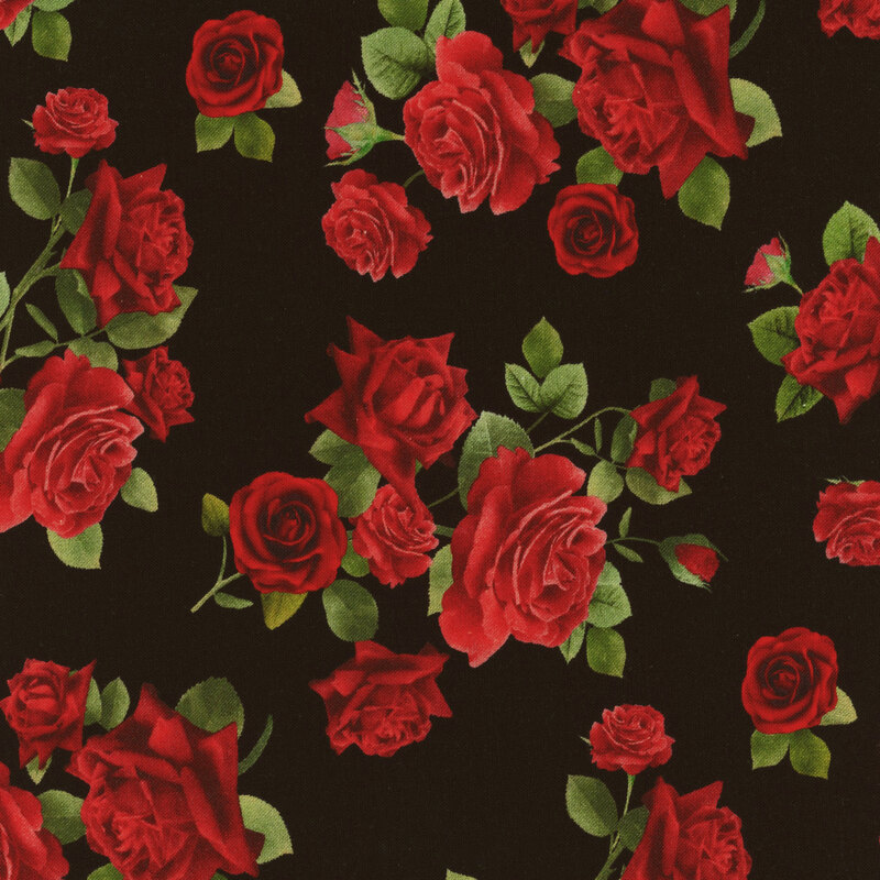 Vintage Rose CD2204 Black from Timeless Treasures | Shabby Fabrics