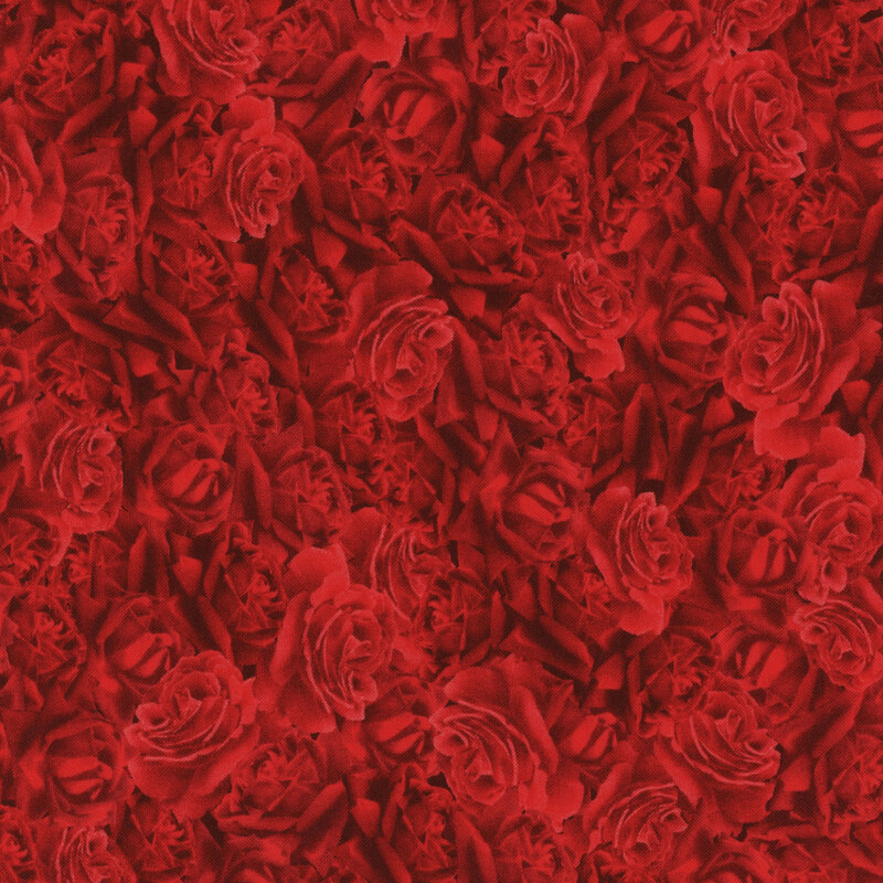 fabric composed of overlapping red roses