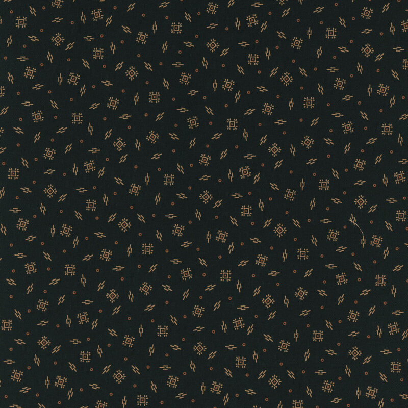 stylized squares, polka dots and unique square pattern on a black background