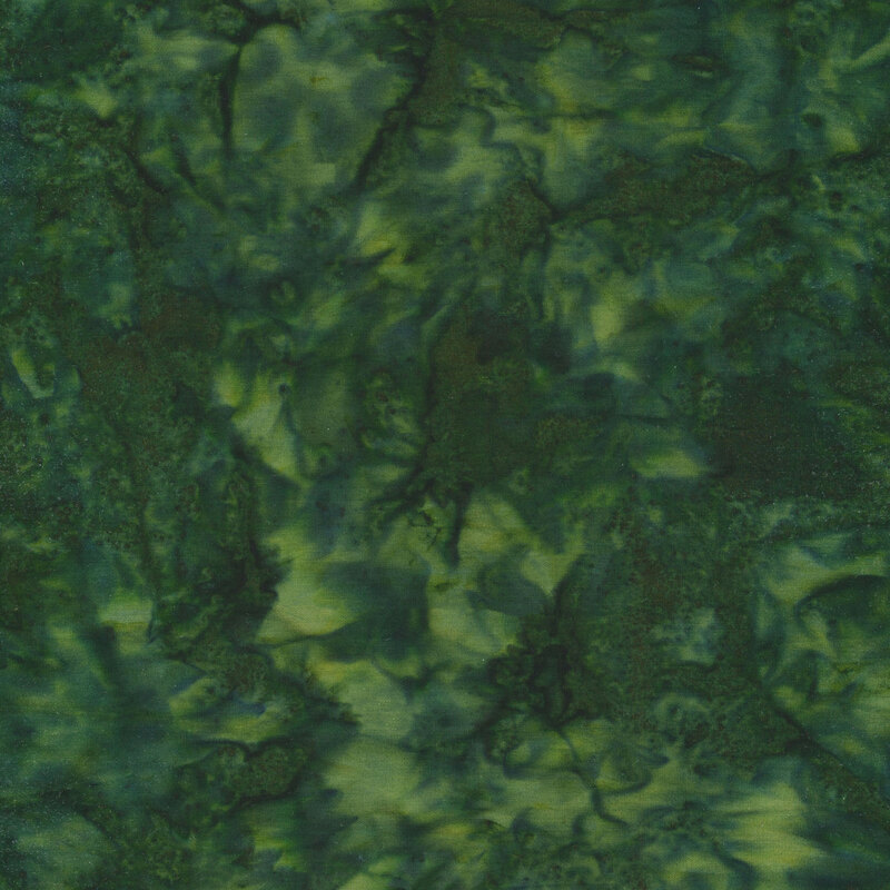 Dark green mottled watercolor batik fabric