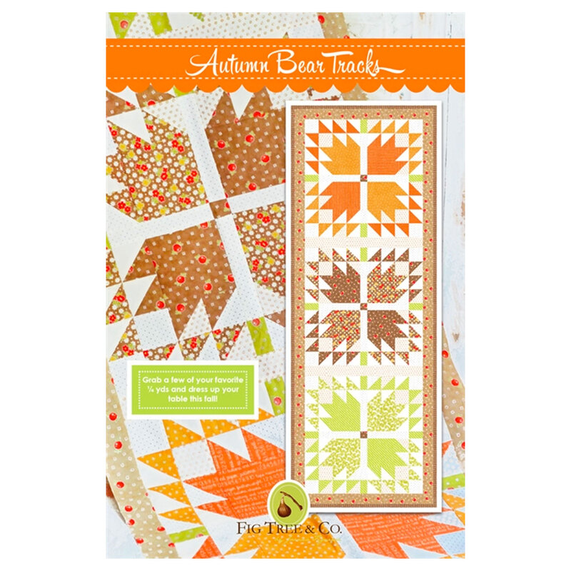 Autumn bear tracks table runner pattern front, featuring warm fall colored quilting