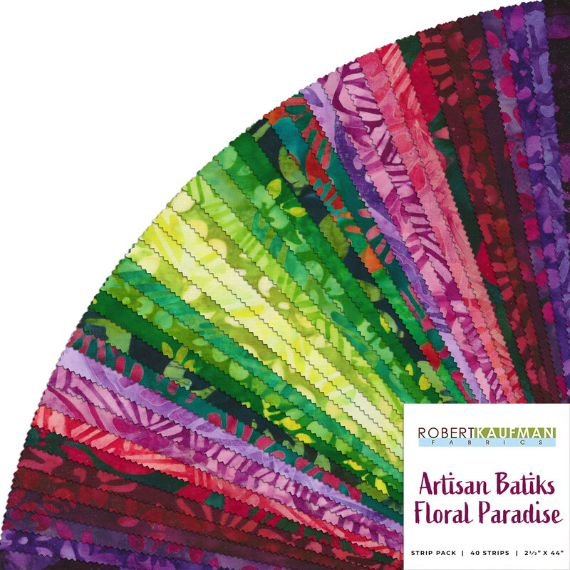 collage of all fabrics included in Artisan Batiks Floral Paradise Jelly Roll