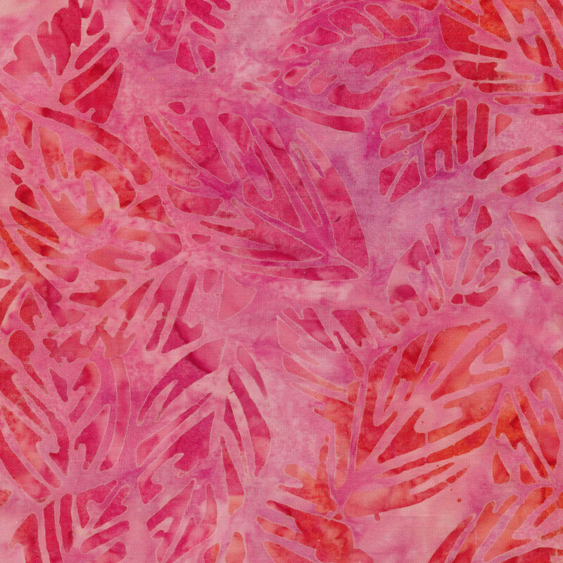 magenta and red leaves on a pink mottled background