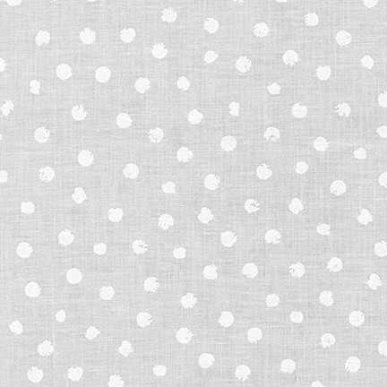 digital image of fabric with messy white polka dots on a white background