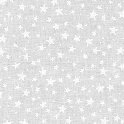 digital image of white tossed stars of various sizes on a white background fabric