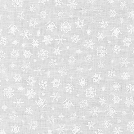 digital image of white snowflakes tossed on a white background fabric